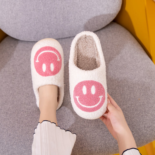 Melody Smiley Face Slippers in White