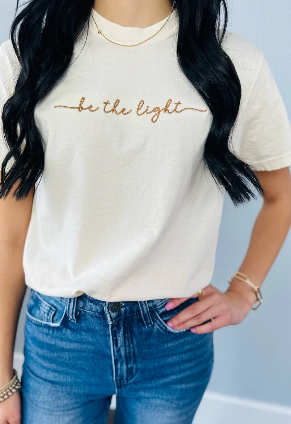 Embroidered Be the Light Tee