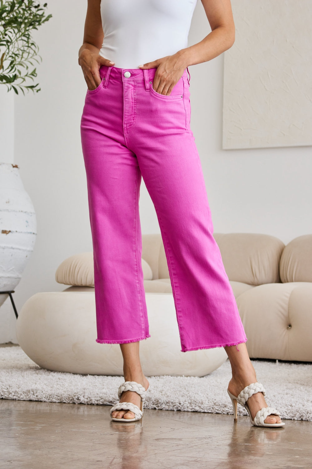 Nicole Pink Raw Hem Jeans